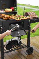 Chariot mobile de jardin de camping en plein air de haute qualité Barbecue à charbon de bois fumeur avec deux tables d'appoint