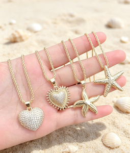 Collar con colgante de estrella de mar y corazón, con circonitas, joyería de metal para mujer, playa, verano - Product Image 3