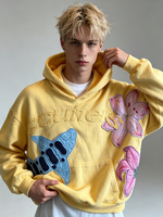 Y2K Süßer Streetwear Pullover Hoodie mit 3D-Blumen-Seestern-Patch, Stickerei und erhabener Buchstaben-Applikation, lockerer Damen-Hoodie