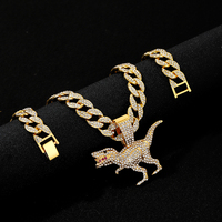 Argent Plaqué Or Hip Hop Glacé 15mm CZ Miami Cuban Link Chaîne Avec Petit Dinosaure Pendentif Collier Bijoux