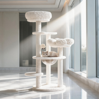 En gros Arbre à chat de luxe en bois, multi-niveaux, grand, avec design floral classique et capsule spatiale, mobilier pour animaux de compagnie avec griffoir en sisal