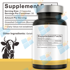 SUNI OEM ODM Marca Privada Calostro Bovino Puro Natural de Animales Alimentados con Pasto, 60 Cápsulas, Suplemento Sin GMO para Niños y Adultos - Product Image 2