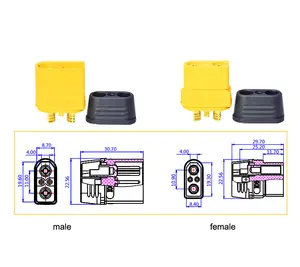 Conector de plugue amass xt90i, conector de 4.5mm, dourado, plug plug 2 + 2 com pinos de sinal