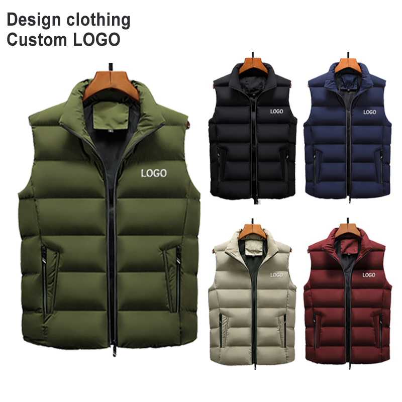 Custom logo men's high quality casual vest solid sleeveless plus jacket men thickened warm custom men bubble puffer gilets vest