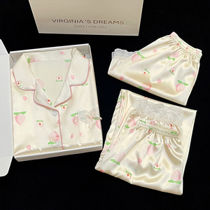 Pijamas <span class=keywords><strong>de</strong></span> <span class=keywords><strong>mujer</strong></span> <span class=keywords><strong>de</strong></span> seda helada <span class=keywords><strong>de</strong></span> primavera y verano, pantalones cortos <span class=keywords><strong>de</strong></span> manga corta, pantalones largos, <span class=keywords><strong>ropa</strong></span> <span class=keywords><strong>de</strong></span> casa, pijamas finos <span class=keywords><strong>de</strong></span> tres piezas - Product Image 2