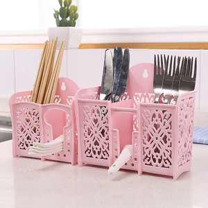 Plastic Hollowed-out Three-Compartment Chopstick Holder PP Draining Rack Kitchen Tableware Storage Lattice Type Square - Product Image 3
