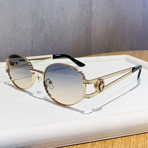 Nuevas Gafas de Sol Ovaladas de Metal Retro Doradas/Cobre, Lentes de PC con Protección UV400, Patillas Huecas, Unisex para Exteriores - Product Image 6