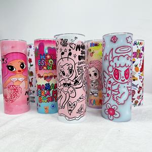 Nueva llegada personalizada Linda caricatura Rosa Karol G álbum diseñador 20oz flaco aislado tazas de café vaso con tapa y pajita - Product Image 6