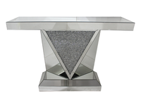 Table console moderne extensible en verre rond avec miroir pour la maison, le bureau, le salon, la chambre, l'atelier, la salle à manger - pour usage hôtelier