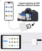 Lector de Tarjetas SD, Adaptador de Tarjetas con Conector Dual de 8 Pines y USB-C, con 3 Ranuras SD TF USB-A, Visor de Tarjetas de Memoria para Cámara de Caza