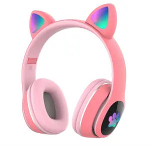 新款闪光灯可爱猫耳L400无线蓝牙耳机带麦克风控制发光二极管儿童女孩立体声音乐头盔手机耳机