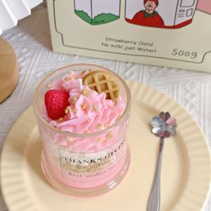 2026 Trending Products Handmade Novelty Mini Cute Art Soy Wax Scented Glass Lemon Strawberry Food Mousse Cupcake Dessert <b>Candles</b> - Product Image 4