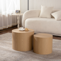 Ensemble de 2 tables basses modernes gigognes rondes en bois pour petit espace, salon, chambre, table d'appoint