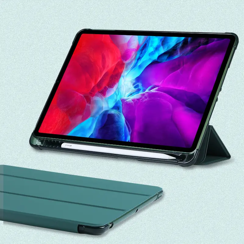 Stock disponible coque pliable pour tablette, étui d'ordinateur personnel avec fente pour stylo, housse de PC plate de couleur unie pour Ipad 2022 2021 2020
