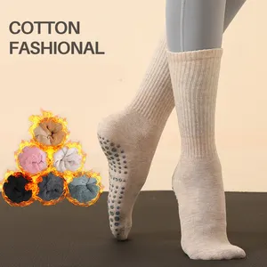 2024 new spring indoor anti slip yoga socks women's cotton custom logo pilates terry crew grip socks