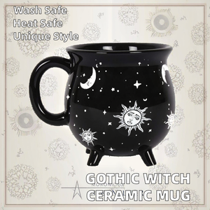 Taza de cerámica de bruja gótica pintada a mano, taza de café novedosa para el Día del Padre del bebé y fiestas de Oktoberfest para cafés - Product Image 2