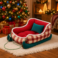 Lit pour chien et chat en peluche en forme de luge de Noël moderne et mignon, canapé-lit doux et chaud pour la décoration des fêtes