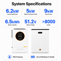 Inversor Solar Híbrido de 6.2kW con Batería LiFePO4 de 6.5kWh, Sistema de Almacenamiento de Energía Doméstica, Energía Solar de Respaldo de 220V