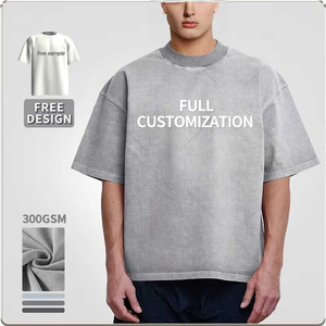 เสื้อยืดคอกลมทรงบ็อกซี่โอเวอร์ไซส์ผ้าคอตตอน 100% หนัก 300gsm พิมพ์ลายตามสั่งสำหรับผู้ชาย ซักย้อมแบบแอซิดวอช ขายส่ง - Product Image 1
