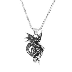 Yunnique – collier avec pendentif en acier inoxydable en forme de crâne de Dragon, bijoux pour hommes, cadeau, Design Animal, Style rétro, chaîne de 3mm - Product Image 5