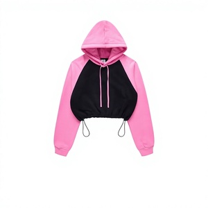 Sweat-shirt court à capuche raglan color block pour femme, manches longues, décontracté, vente en gros, fournisseur d'impression de logo personnalisé 2026 - Product Image 2