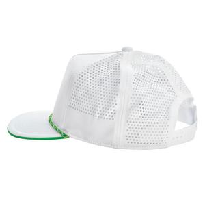 หมวกแก๊ปมีรูตัดด้วยเลเซอร์สีขาวกันน้ำงานปักตามสั่ง OEM พร้อมแผ่นยางโลโก้ฮิปฮอปเชือกสแนปแบคสำหรับผู้หญิงผู้ชาย - Product Image 4