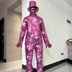<span class=keywords><strong>Costume</strong></span> de miroir rose, combinaison miroir intégrale personnalisable avec haut-de-forme pour spectacle sur scène - Product Image 1