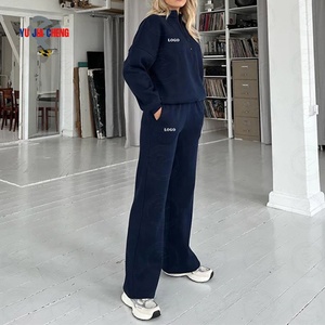 High Quality Fleece Quarter Zip Pullover Sweatshirt and Sweatpants Women Custom Applique <strong>Embroidery</strong> Two Piece Tracksuits <strong>Set</strong> - Product Image 2