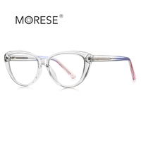 MORESE2317 Novedad Montura de Gafas TR90 Ojo de Gato con Bloques de Color Texturizados y Patillas con Bisagra de Resorte, Gafas para Ordenador con Bloqueo de Luz Azul