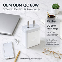 Adaptor Daya Kompetitif QC 80W 5V 3A 9V 2.25A 12V 1.8A Colokan EU untuk Penggunaan Ponsel, Kamera, Speaker, dan Tablet, Pengisi Daya Ponsel