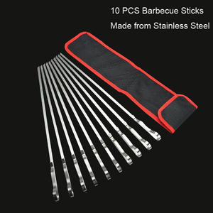 10 pièces/ensemble brochettes de barbecue en acier inoxydable larges bâtons 16.5 pouces de longue longueur ensemble de brochettes en métal plat ensemble d'outils de barbecue réutilisables - Product Image 2