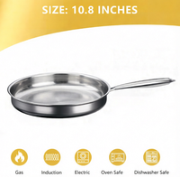 Wajan Penggorengan Stainless Steel 3 Lapis Sehat, Peralatan Masak Dasar Rata, Aman untuk Oven, Tersedia OEM dengan Gagang Tahan Panas