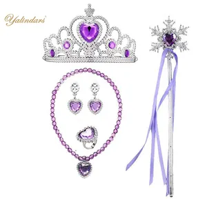 Комплект из пяти предметов для девочек, аксессуары принцессы с короной, ожерелье, серьги, кольцо, волшебная палочка.