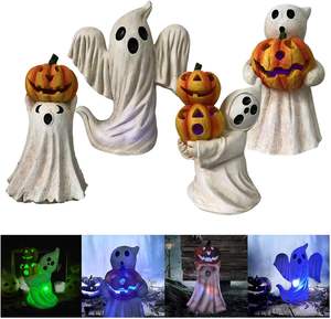 Figuritas de calabaza de miedo de Halloween, estatuas de Halloween de miedo de resina iluminadas rústicas para fiesta de vacaciones, decoraciones de patio de porche en casa - Product Image 5