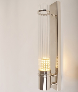 UL CUL Certified Custom Hotel LED Iron Wall Lamp Polished Nickel With Glass Shade E26 Base Vanity Light For <strong>Bathroom</strong> 1200-PNLS12