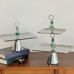 Plateau de service alimentaire <span class=keywords><strong>d</strong></span>écoratif en acier inoxydable <span class=keywords><strong>argent</strong></span>é personnalisé de haute qualité avec poignées - Product Image 3