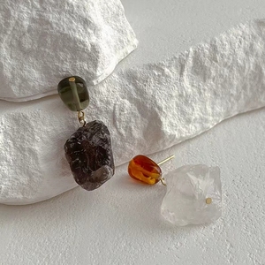 French Style Retro Irregular S925 Silver Natural <b>Crystal</b> Stone Pendant Dangle <b>Earrings</b> Jewelry Wholesale - Product Image 2