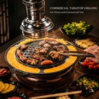 Barbecue coréen rond en fonte de 380 mm, épaissi, pour table, au charbon de bois, pour usage commercial et domestique
