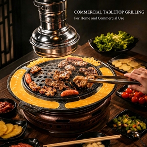 Parrilla de Carbón Coreana Redonda de Hierro Fundido de 380 mm, Parrilla de Mesa Engrosada para Uso Comercial y Doméstico - Product Image 2