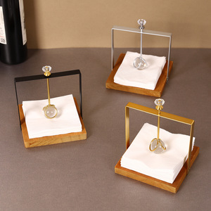 Mystic Arts Solid Wood Tissue Holder Square Silver Metal <b>Frame</b> Restaurant Hotel Decorative Storage Rack - Product Image 1