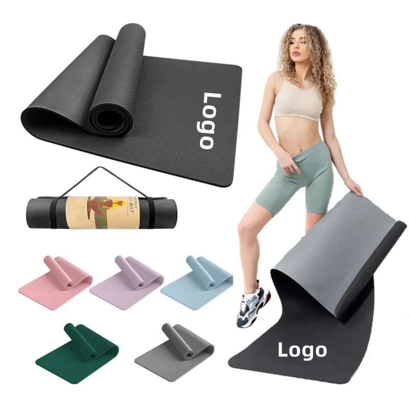 2024 ramah lingkungan Non Slip LOGO kustom Gym Pilates latihan kebugaran tahan lama 6 8 10 15mm 1/2 inci ekstra tebal hitam Tpe matras Yoga