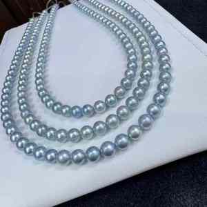 <span class=keywords><strong>Collana</strong></span> di <span class=keywords><strong>perle</strong></span> a forma rotonda 6-7mm di acqua di mare naturale Akoya grigio - Product Image 2