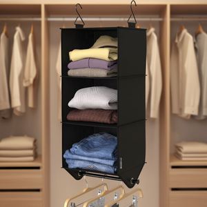 Reinforced 3-Tier Hanging Closet <b>Storage</b> with Garment Rod Non-Woven Fabric Iron Pipe Closet Shelves for <b>Shoes</b> &Clothes Organizer - Product Image 1