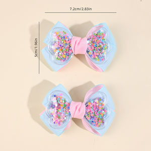 CN ริบบิ้นผ้ากรอสเกรน2ชิ้นโบว์ติดผมสีพาส<span class=keywords><strong>เท</strong></span><span class=keywords><strong>ล</strong></span>โบว์สีทึบพร้อมกลิตเตอร์ค<span class=keywords><strong>ล</strong></span>ิปหนีบ<span class=keywords><strong>ผม</strong></span>เด็กผู้หญิง - Product Image 3