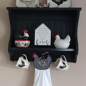 Accessoires de cuisine : Égouttoir mural rustique en bois avec crochets <span class=keywords><strong>shaker</strong></span> pour assiettes, style campagnard - Product Image 5
