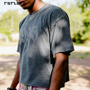 Camiseta de Verano Personalizada de Corte Cuadrado, Camiseta de Manga Corta Extra Grande para Hombre, 100% Algodón, Lavado Ácido Vintage - Product Image 2