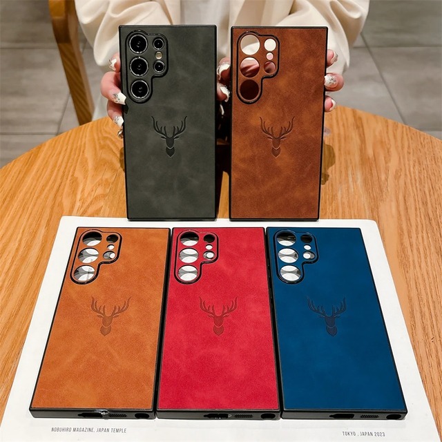 Hot Luxury Embossing Deer PU Shockproof Leather Phone Case for Samsung Galaxy S26 S25 S24 S23 S22 S21 Ultra A55 A54 A53 A33 A34