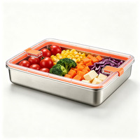 Diepvriesbestendige 304 Bento lunchbox, luchtdichte roestvrijstalen voedselbewaarbak voor delicatessen, vlees, spek en kaas, met PC-deksel