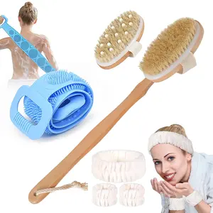 Long Handle Back Scrubber For Shower Silicone Back Scrubber Exfoliating Massage Brush Headbands Wristbands