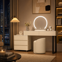 Ensemble coiffeuse de luxe moderne en bois de pin et aluminium avec miroir tactile éclairé et tiroirs de rangement pour appartement